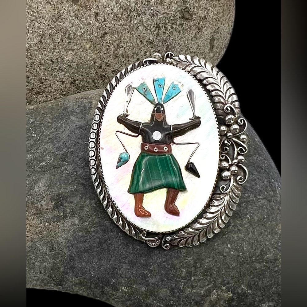 Signed Zuni Apache Mountain Dancer Kachina Sterli… - image 1